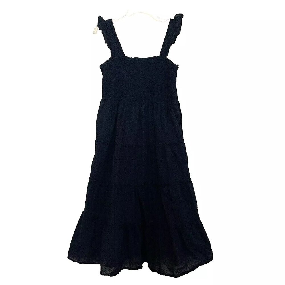 J. Crew Midi Dress Size Medium Black Tiered Smocked Square Neck - Picture 4 of 12